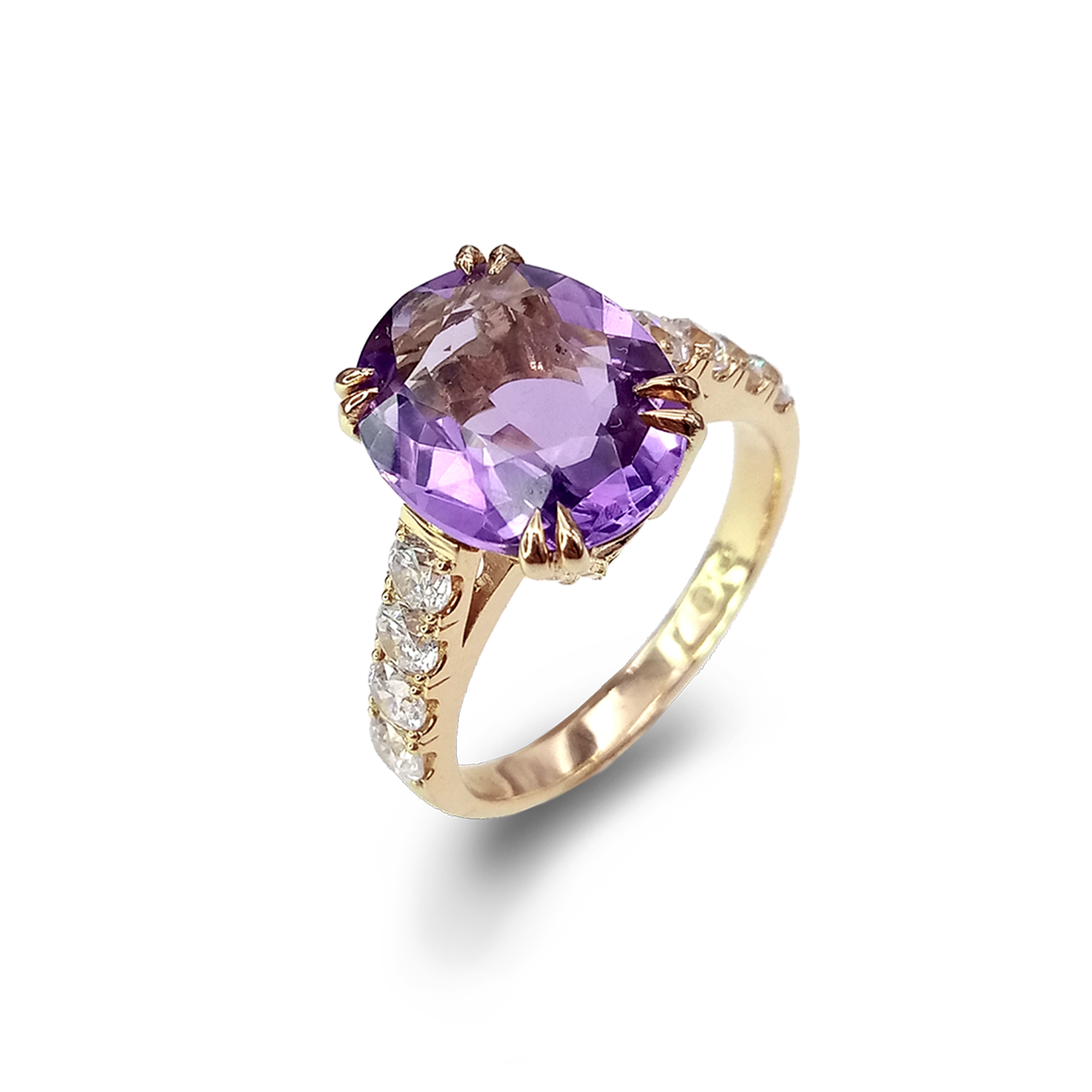 Violet złoty pierścionek z dużym ametystem i białymi topazami - Marcin Czop Autorska Pracownia Biżuterii