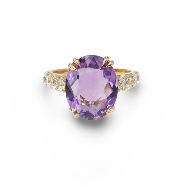 Violet złoty pierścionek z dużym ametystem i białymi topazami - Marcin Czop Autorska Pracownia Biżuterii -gp1